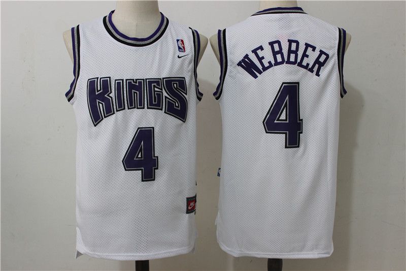 Men Sacramento Kings #4 Webber White Throwback NBA Jerseys